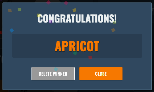 sequence showing wheel spin and winner modal