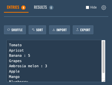 Entries tab active, showing text area and count