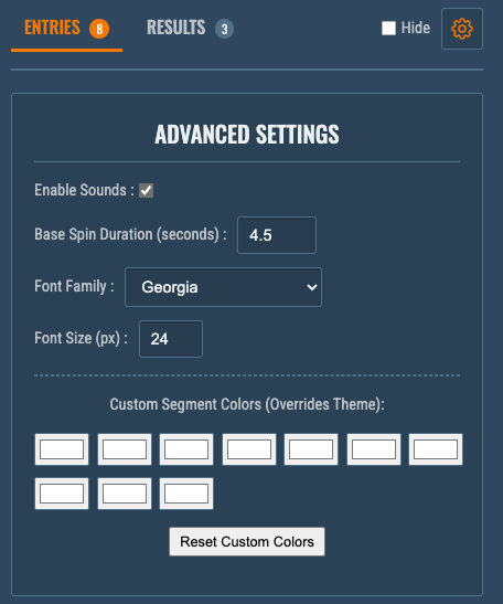 Advanced Settings panel